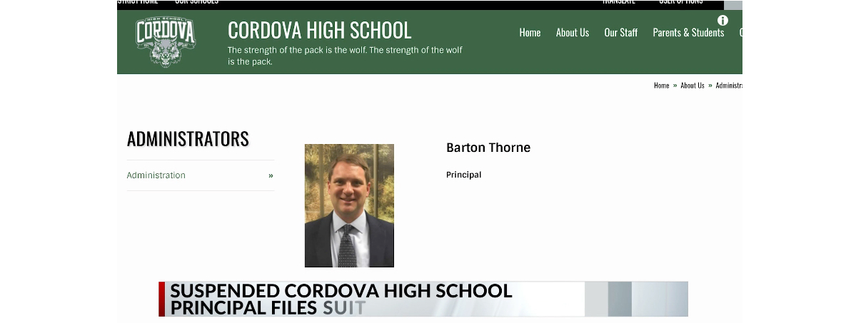 Principal Barton Thorne sues SCS for violating First Amendment rights