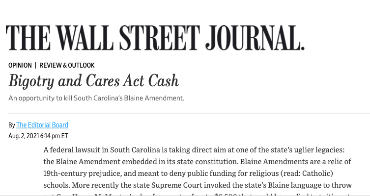 Wall Street Journal Bigotry and Cares Act Cash